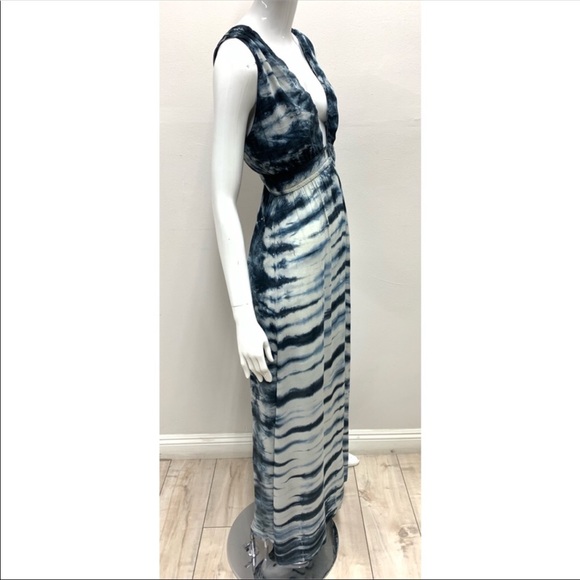 GYPSY05 NEW navy blue and white tie dye deep v maxi dress with leg slit,Gorgeous - Picture 5 of 9